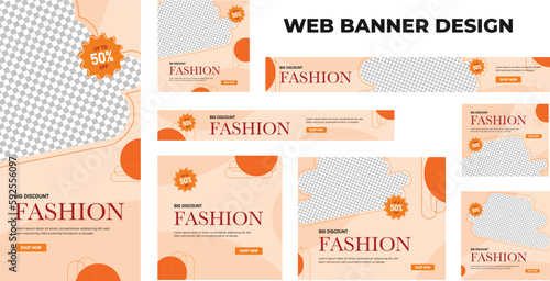 set of modern fashion web banners in standard size with a place for photos. Fashion ad banner cover header background for website design, Social media cover ads banner template.