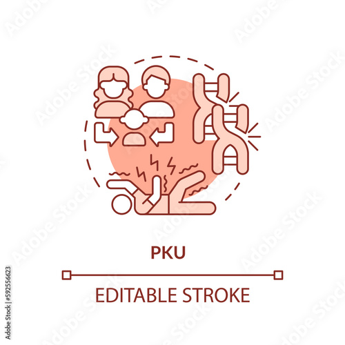 PKU red concept icon. Metabolic disorder. Neurology. Hereditary disease abstract idea thin line illustration. Isolated outline drawing. Editable stroke. Arial, Myriad Pro-Bold fonts used