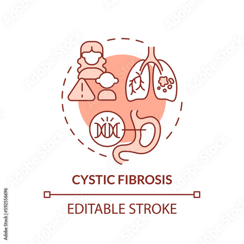 Cystic fibrosis red concept icon. Respiratory systems. Hereditary disease abstract idea thin line illustration. Isolated outline drawing. Editable stroke. Arial, Myriad Pro-Bold fonts used