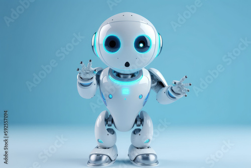 Friendly cute AI Chatbot Robot character waving  generative AI
