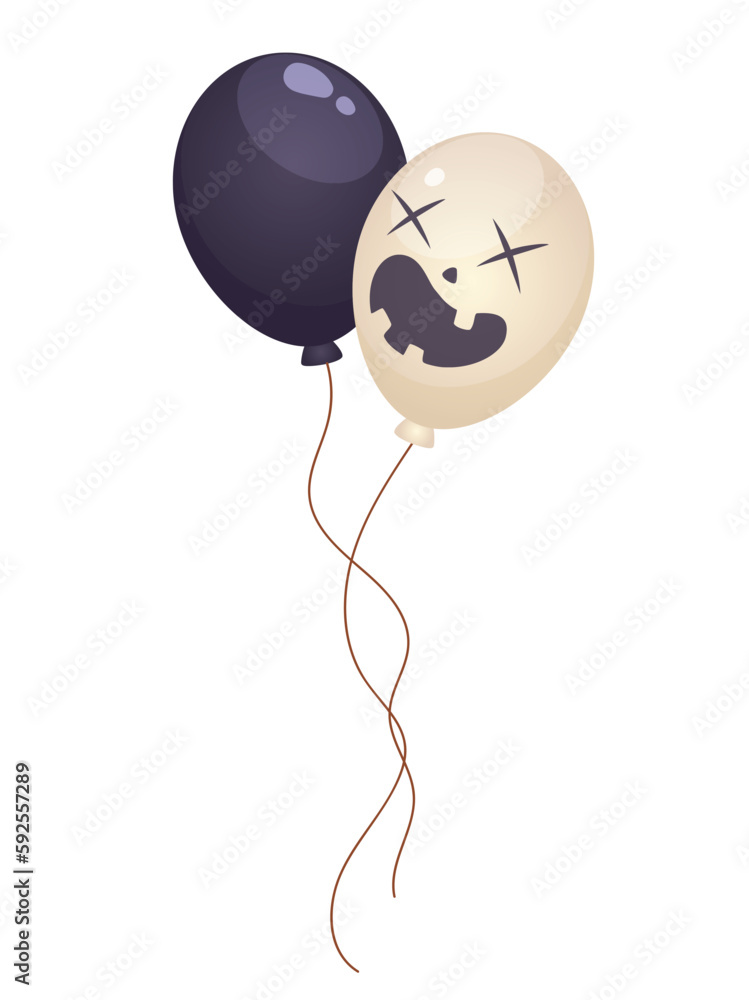Concept Halloween balloon face. The illustration is a flat, vector design with a Halloween concept. It features two black and white balloons with ghostly faces. Vector illustration. Concept Halloween balloon face. The illustration is a flat, vector design with a Halloween concept. It features two black and white balloons with ghostly faces. Vector illustration.