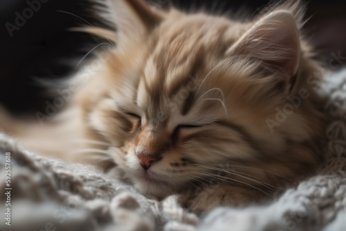 Cute fluffy sleeping cat close up - AI Generated