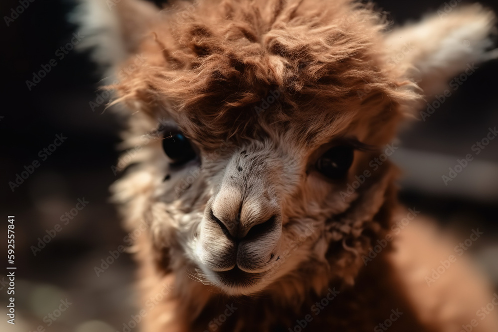 Lama closeup brown white - AI Generated