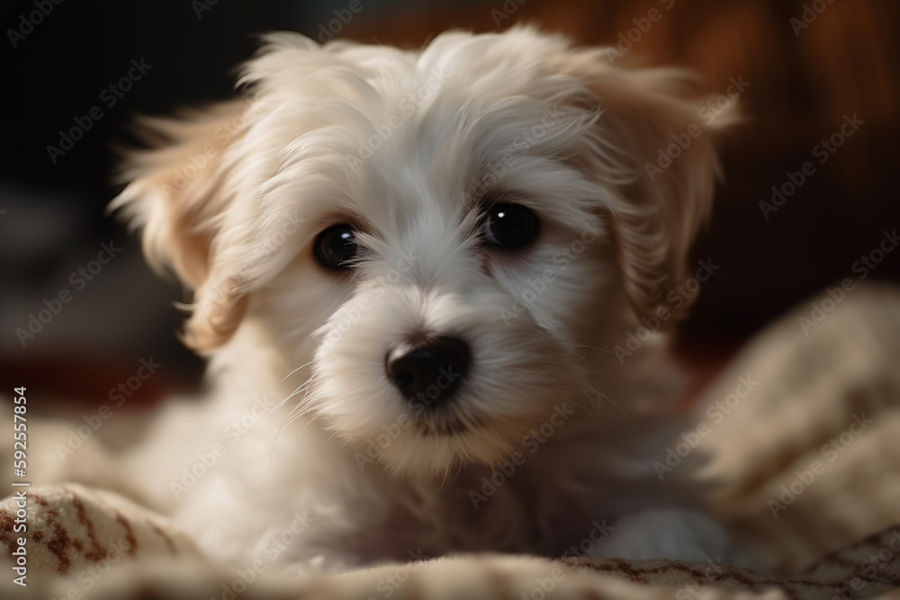 Fluffy white dog puppy looking at the camera - AI Generated Fluffy white dog puppy looking at the camera - AI Generated