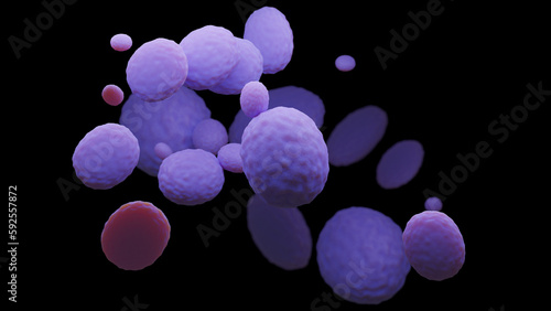 Candida auris yeast cells, 3d illustration. The fungi can enter the bloodstream and cause serious invasive infection. Black background. photo