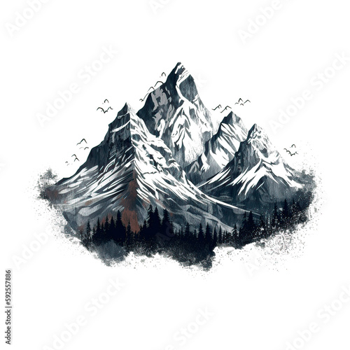 mountain range white background