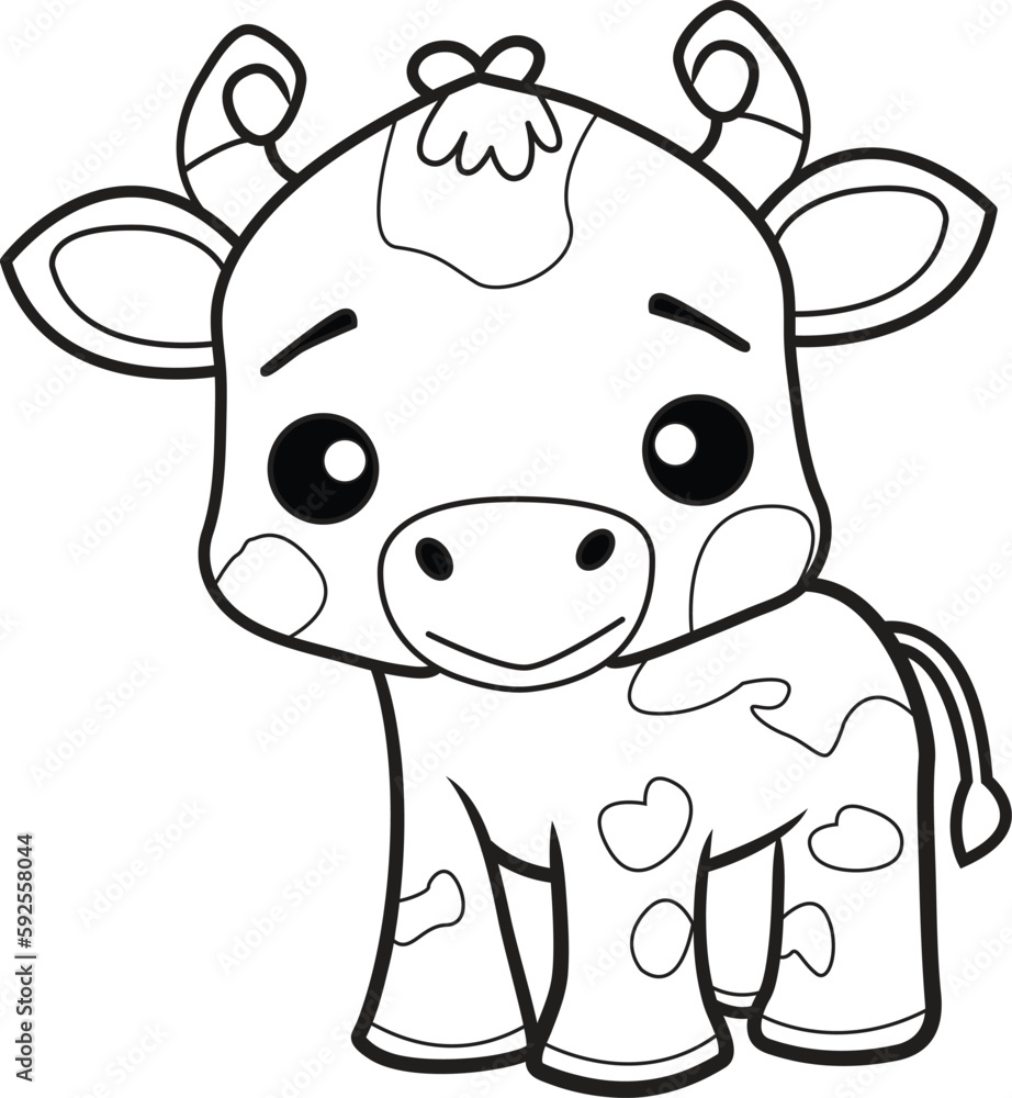 Cute cow cartoon. Black and white lines. Coloring page for kids. Activity Book. Cute cow cartoon. Black and white lines. Coloring page for kids. Activity Book.