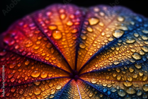 Macro colorful flower with water droplets purple orange - AI Generated