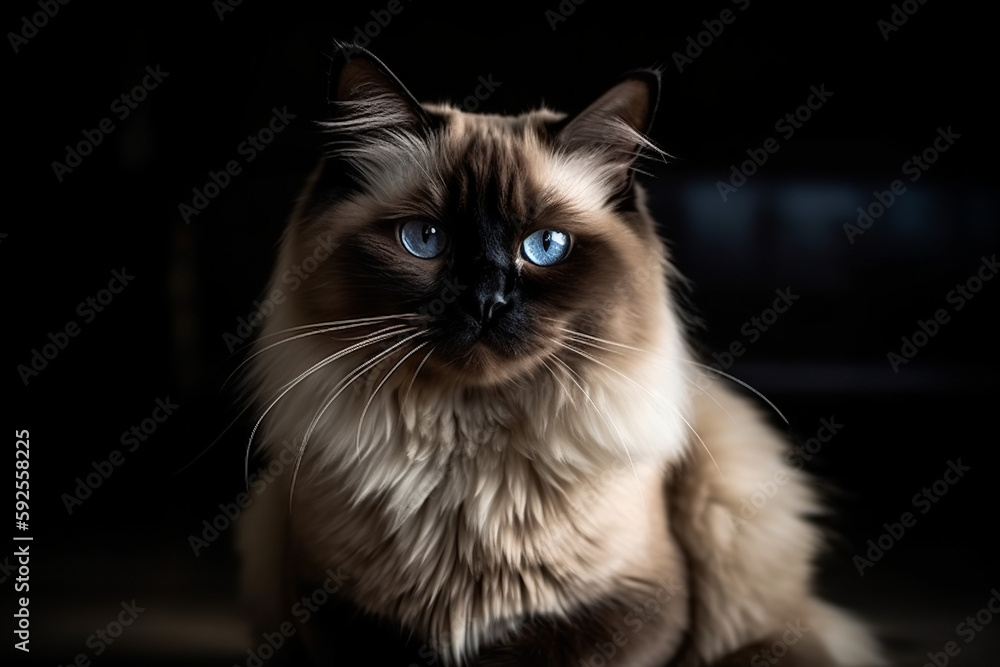 Dark fluffy cat with blue eyes and dark background - AI Generated Dark fluffy cat with blue eyes and dark background - AI Generated