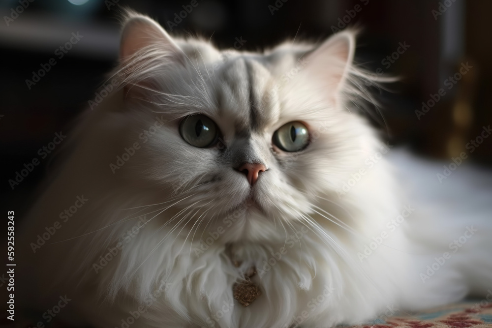 White fluffy cat staring at camera lens - AI Generated