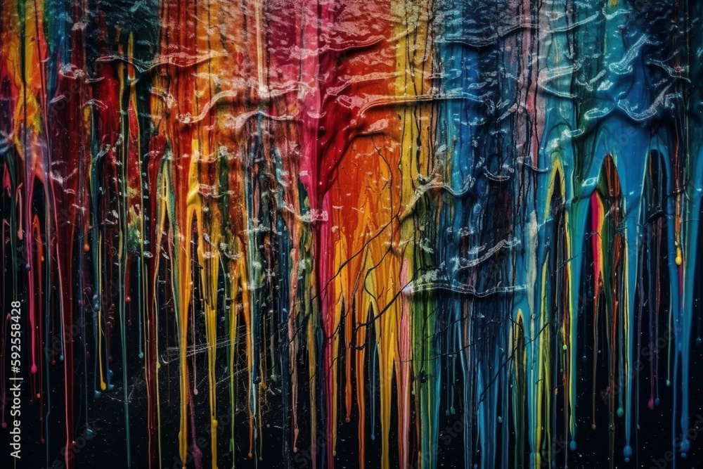 Colorful painting background dripping from wall- AI Generated