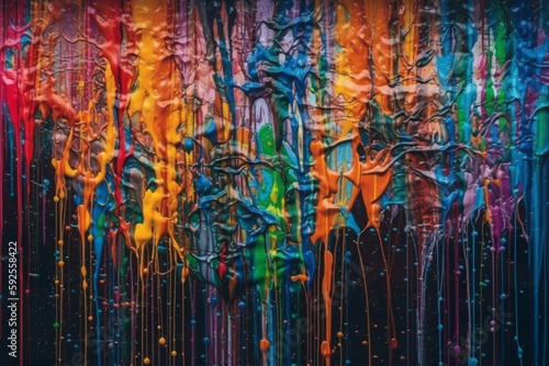 Colorful painting splashed onto wall background - AI Generated