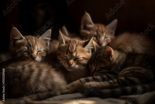 ginger cats sleeping with black background- AI Generated