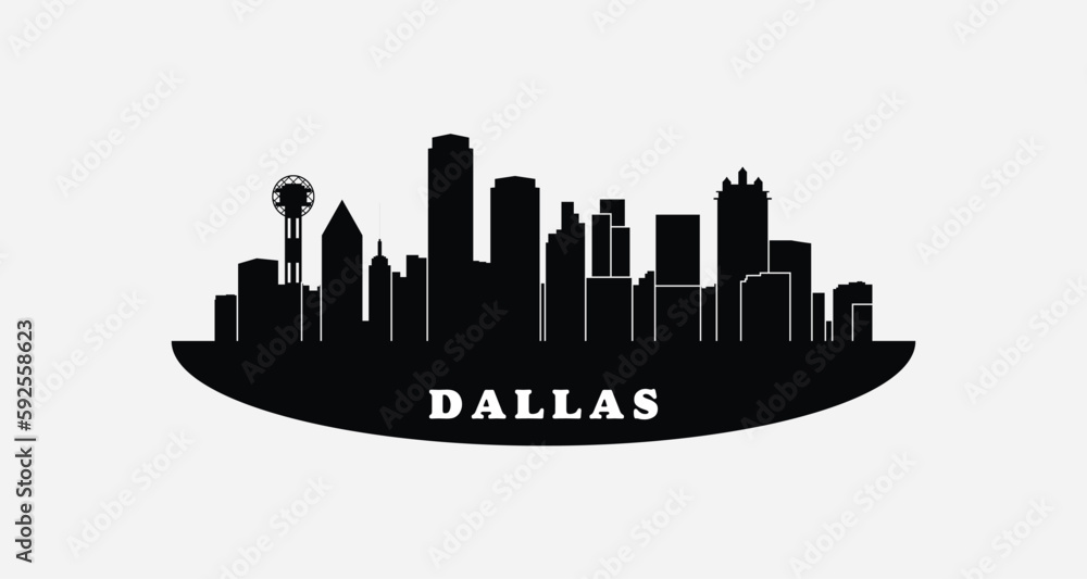 Silhouette of Dallas City skyline - Texas - United States vector graphic element Illustration template design

