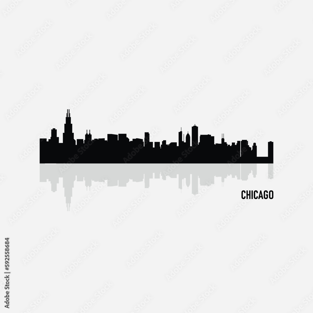 Silhouette of Chicago City skyline - Illinois - United States vector graphic element Illustration template design
