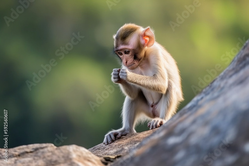 cute monkey sitting on the rock