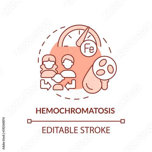 Hemochromatosis red concept icon. Family health history and chronic diseases abstract idea thin line illustration. Isolated outline drawing. Editable stroke. Arial, Myriad Pro-Bold fonts used