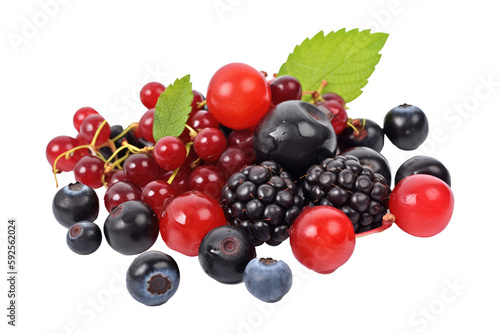Mixed berries isolated on transparent background. Generative Ai
