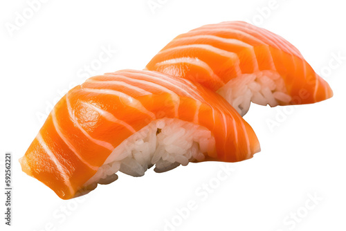 Sushi salmon isolated on transparent background for japanese food. Generative Ai