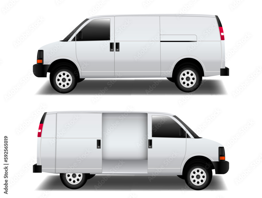 realistic white classic minivan cargo isolated - 3d illustration