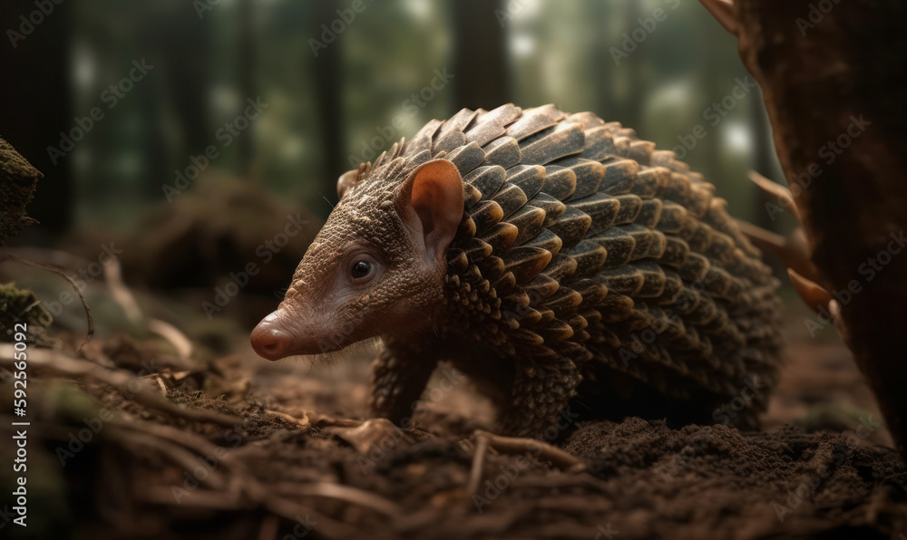 Fototapeta premium photo of armadillo in its natural habitat. Generative AI