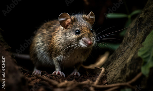 photo of Asian tree mouse in forest. Generative AI © Bartek