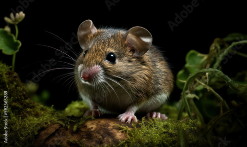photo of Asian tree mouse in its natural habitat. Generative AI © Bartek
