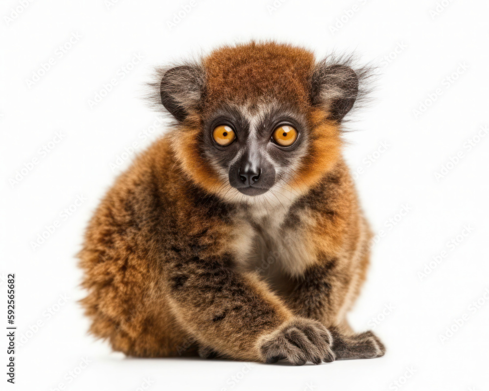 photo of woolly lemur isolated on white background. Generative AI photo of woolly lemur isolated on white background. Generative AI