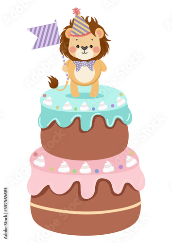 Happy birthday cake with cute lion