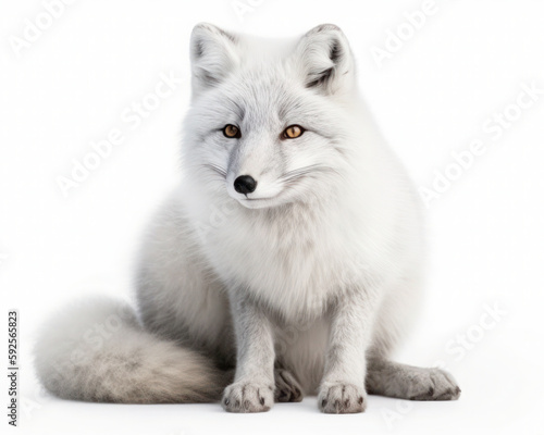 photo of Arctic fox isolated on white background. Generative AI