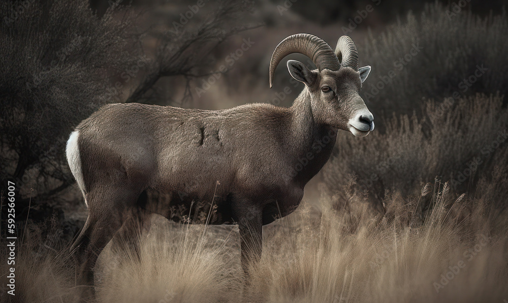 photo of Argali in its natural habitat. Generative AI