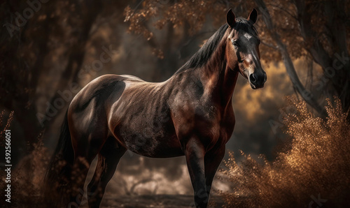 photo of Arabian horse in its natural habitat. Generative AI