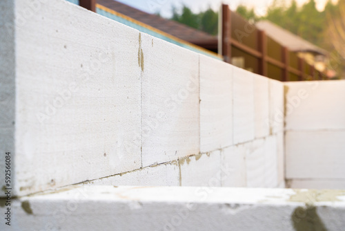 Wallpaper Mural Close-up of a freshly built aerated concrete block wall. High-quality even masonry gas block during construction Torontodigital.ca