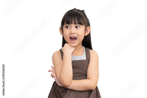 View of Asian little girl surprise face or successful thinking something.