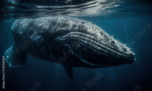 photo of baleen whale in its natural habitat. Generative AI © Bartek