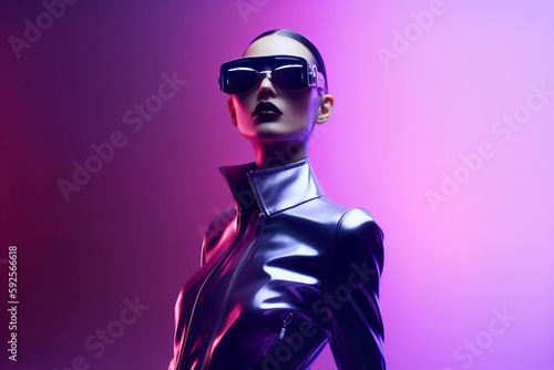 portrait of cyber woman with VR glasses, Generative AI © Photobank