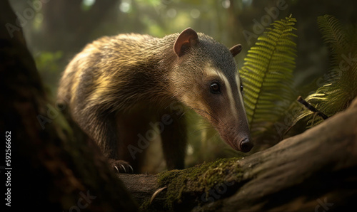 photo of anteater in forest in its natural habitat. Generative AI