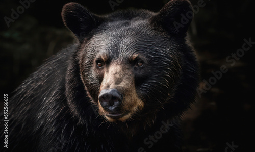 photo of Asiatic black bear in its natural habitat. Generative AI