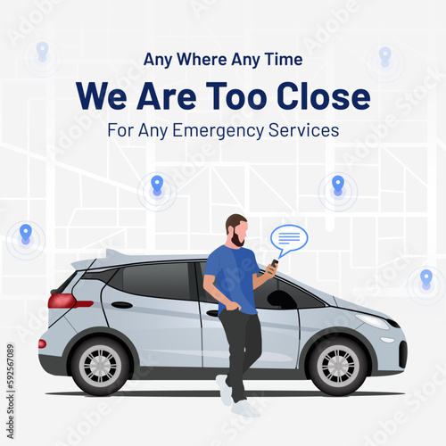 Car service related flat illustration. Perfect post design for car servicing, online booking, searching shop address, parking locations, delivery services. And also suitable for web design & marketing