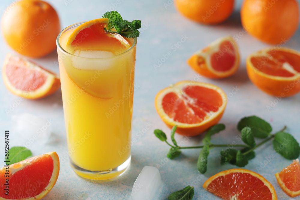Red oranges juice with mint and ice Red oranges juice with mint and ice