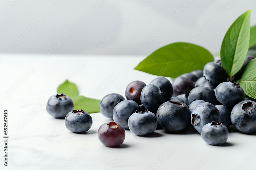 Fresh ripe sweet Blueberries isolated on the white background. Generative AI Fresh ripe sweet Blueberries isolated on the white background. Generative AI