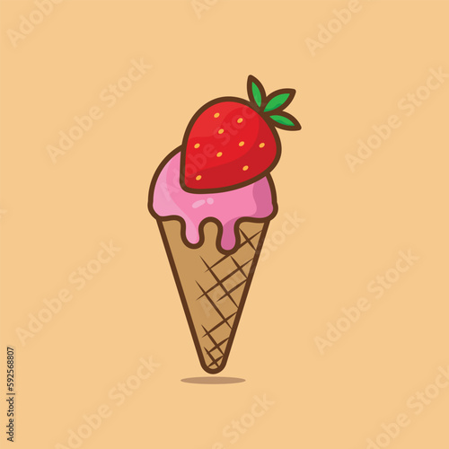illustration of strawberry ice cream, with strawberry topping pink, with cream background. suitable for sales logos, web.