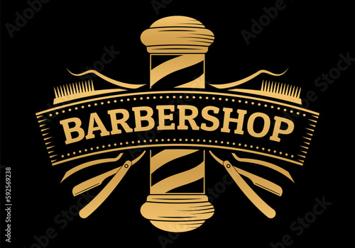 Barbershop logo. Barber shop icon or sign. Man haircut salon vintage banner design. Vector illustration.