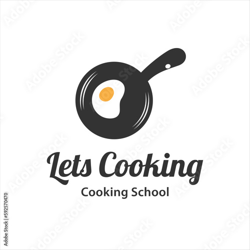 Cooking food logo design. teflon and omelet concept