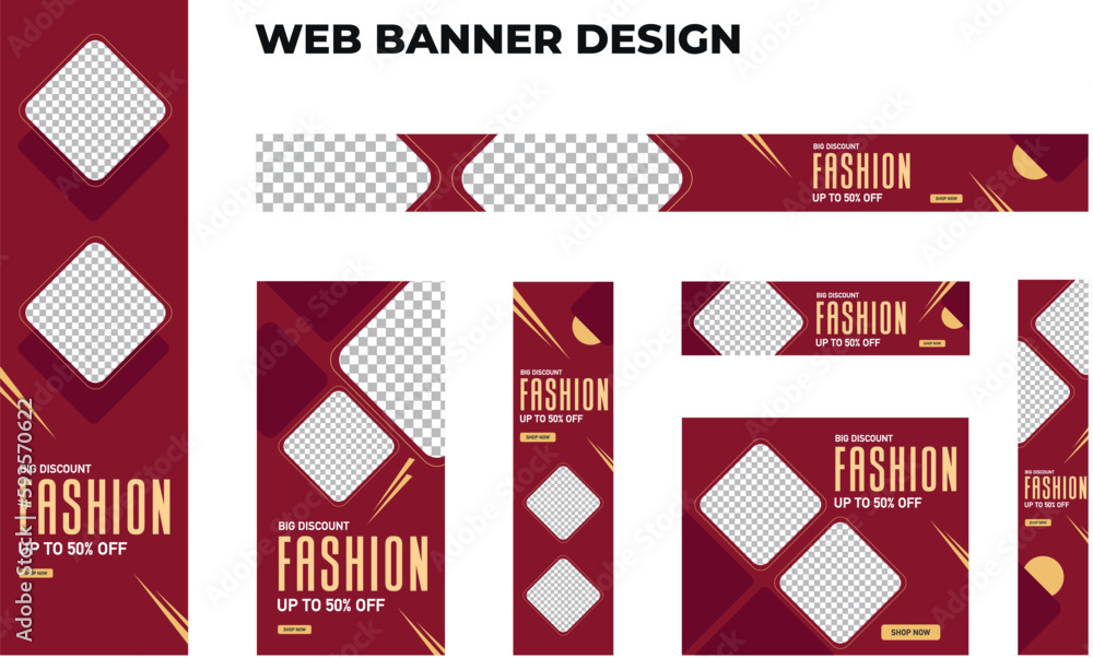 set of modern fashion web banners in standard size with a place for photos. Fashion ad banner cover header background for website design, Social media cover ads banner template. set of modern fashion web banners in standard size with a place for photos. Fashion ad banner cover header background for website design, Social media cover ads banner template.