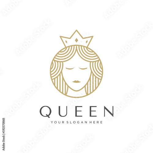 Beauty fashion logo design. line face queen concept