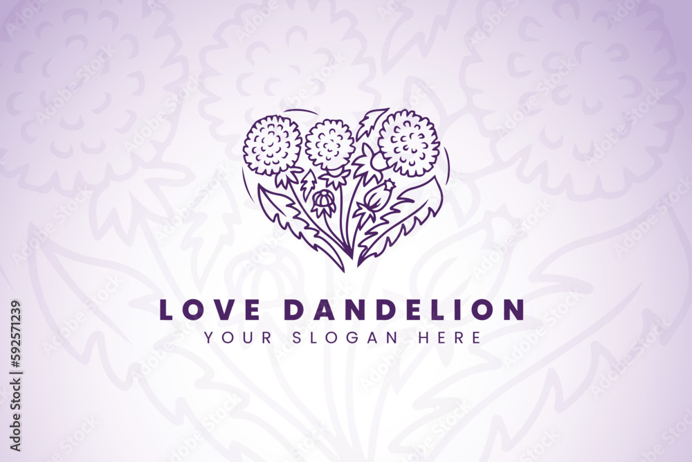 Love Dandelion flower heart ornament vector icon logo design