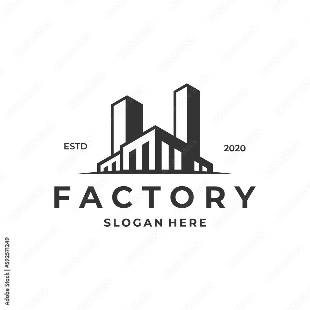 Factory logo design. silhouette building concept