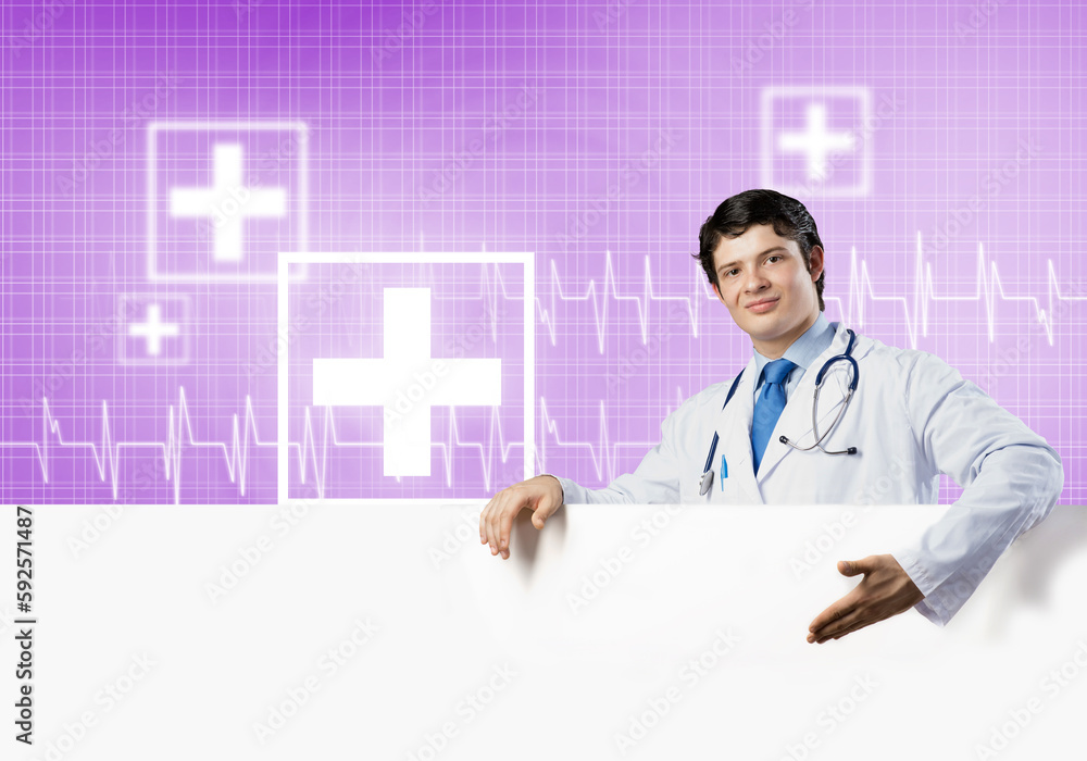 Doctor with banner Doctor with banner