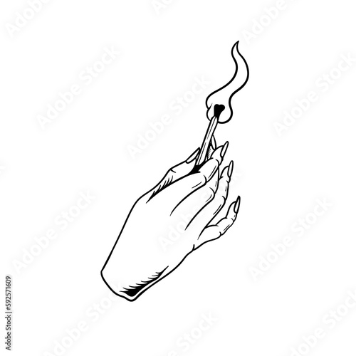 Hand drawn illustration of a hand holding a lighter outline